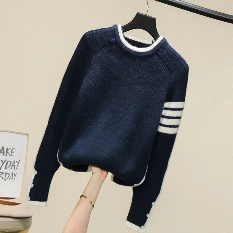 

Sweater Top Long Cardigan Thicken Men Korean Sleeve O-neck Men Design Striped Spring Pullover Top Knitted 2023