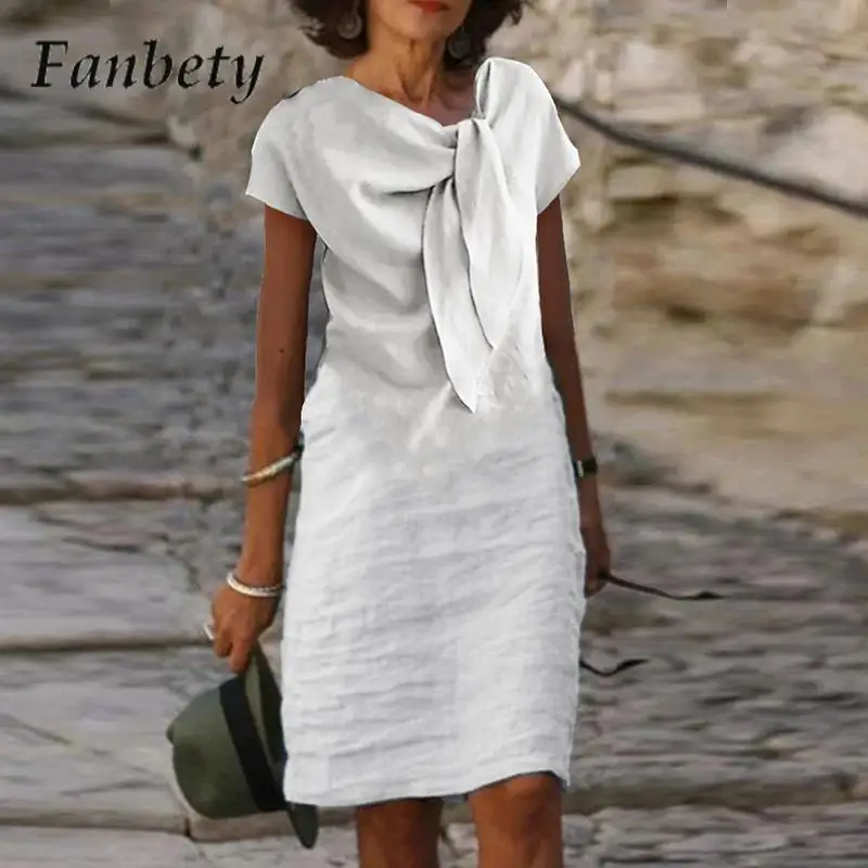 

Женское модное прямое платье на шнуровке с V-образным вырезом 2023 элегантное свободное мини-платье с коротким рукавом женское летнее повседневное Хлопковое платье-трапеция