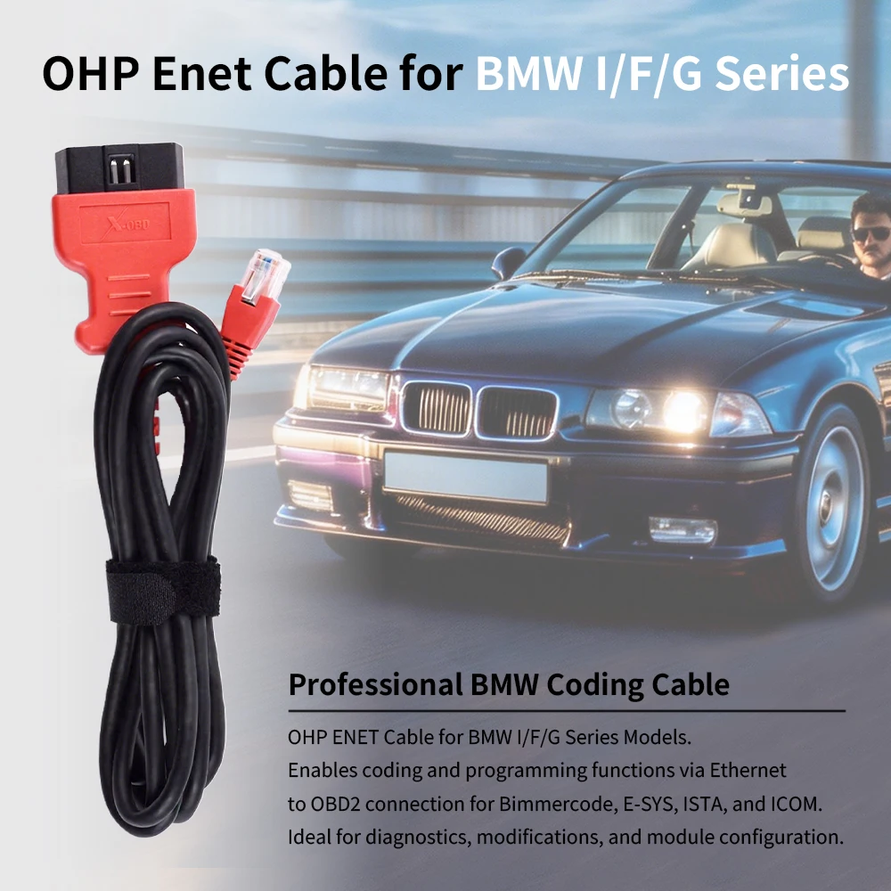 Фото Кабель OBD 2 Enet для BMW серий F и G, совместимый с программным обеспечением E-SYS ICOM для программирования/обновления скрытых функций, 2.0 м/6.74 фута №2