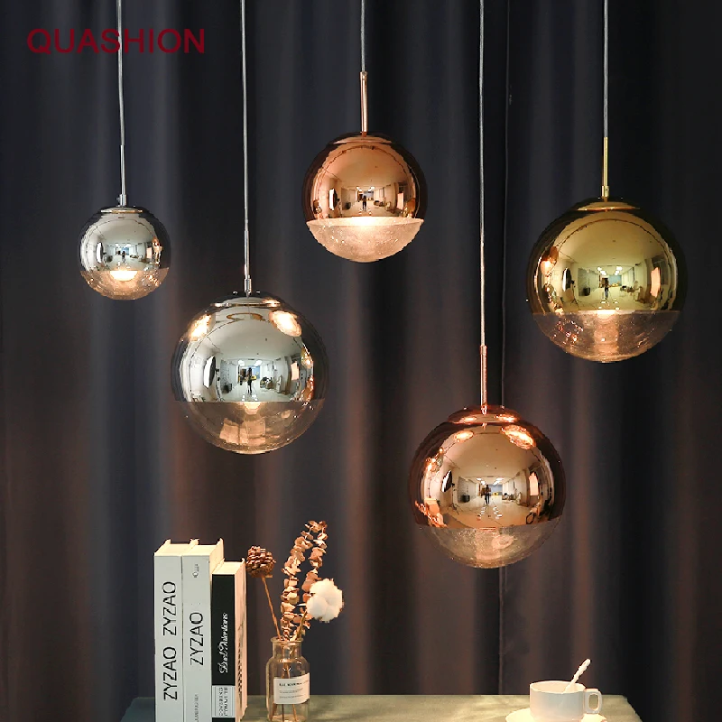 

Glass Ball Single Head Chandelier LED Luxury Modern Simple Plating Bedroom Bedside Kitchen Cafe Bar Table Creative Pendant Light