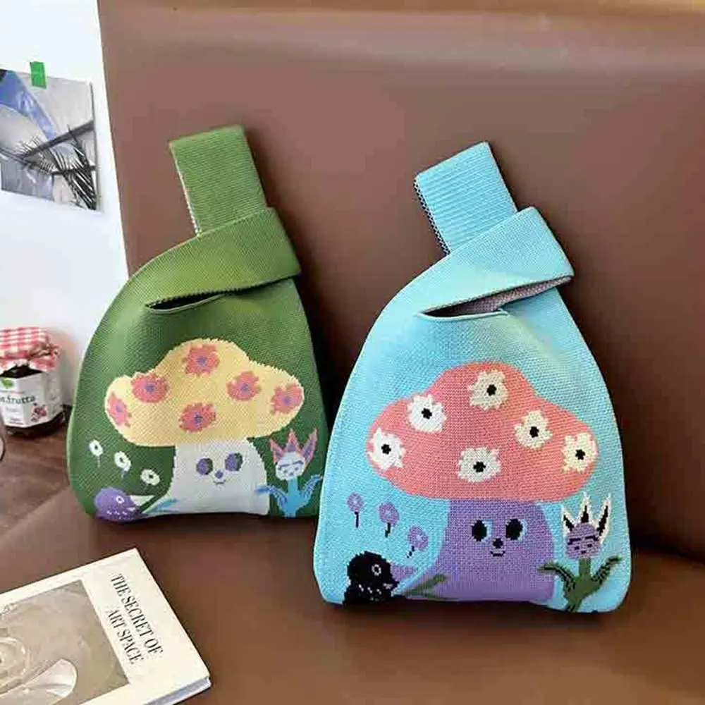 Портативная сумка на запястье с грибным узлом шерстяная сумка-ведро принтом