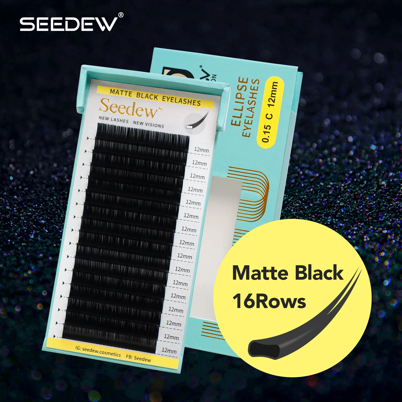 

SEEDEW Matte Black Flat Ellipse Eyelashes Individual Lashes Makeup 16Rows Soft Natural