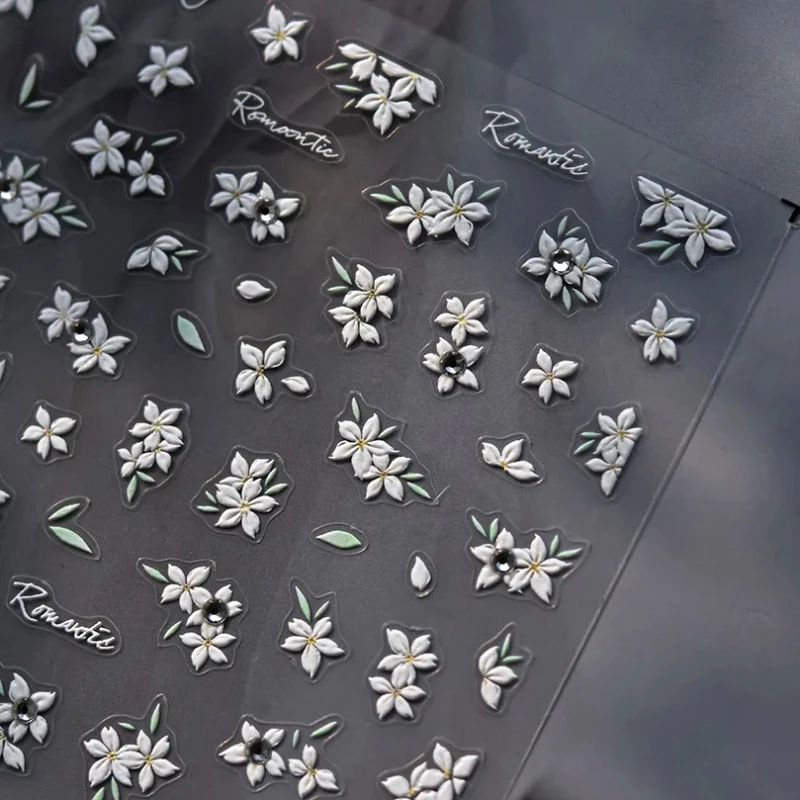 Рельефные самоклеящиеся 3D-Наклейки для ногтей с изображением белых цветов