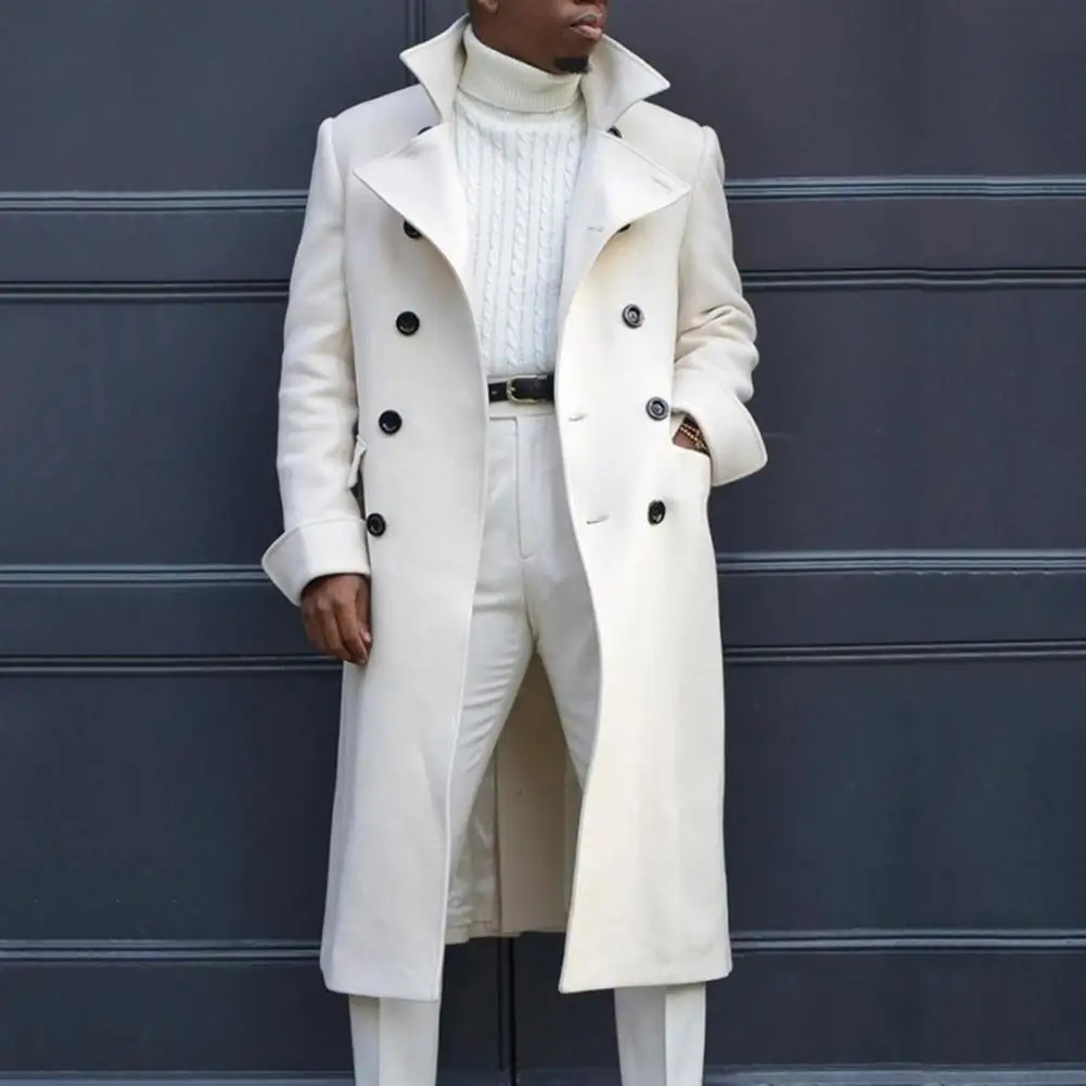 

Пальто мужское двубортное средней длины, стильная ветрозащитная плотная универсальная куртка, однотонное пальто для осени и зимы