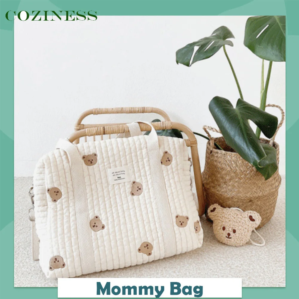 Bolso acolchado bordado con cremallera para mamá, bolso para cochecito de bebé, bolso para pañales de un solo hombro, bolsas de gran tamaño de hoja de oliva para recién nacido