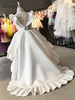 Ivory Flower Girl Dress Puff Sleeves Girls Princess Wedding Party Dress First Communion Gown dresses for girls-flowers
