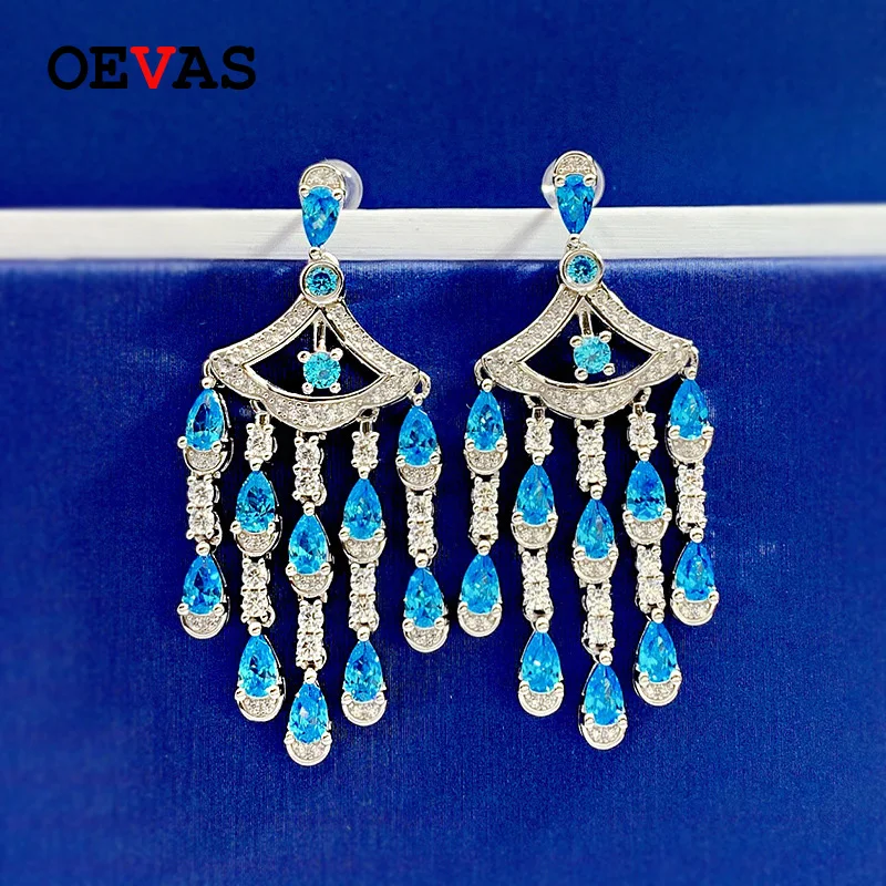 

Серьги-подвески женские из серебра 100% пробы с аквамарином, 3 Х5 мм