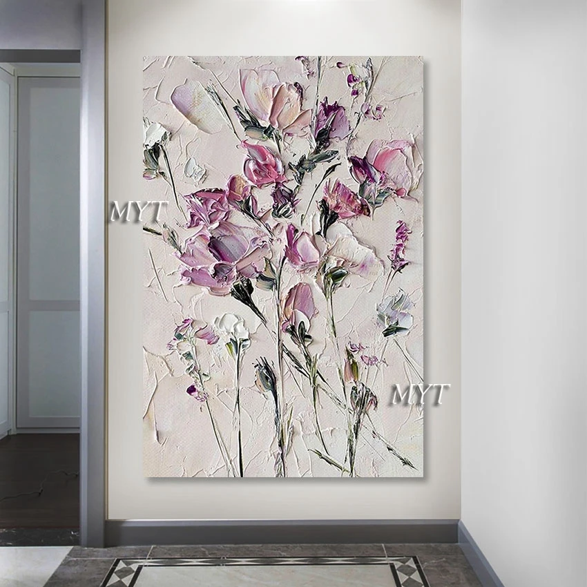 

100% Hand-painted Flowers and Roses Abstract Oil Painting Modern Wall Art Living Room Frameless Decorative Paintings