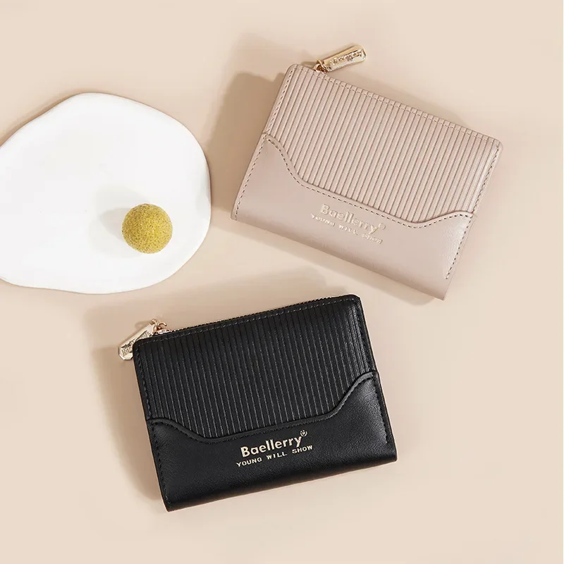 Женский короткий кошелек с тиснением в полоску дизайн для девочек на молнии
