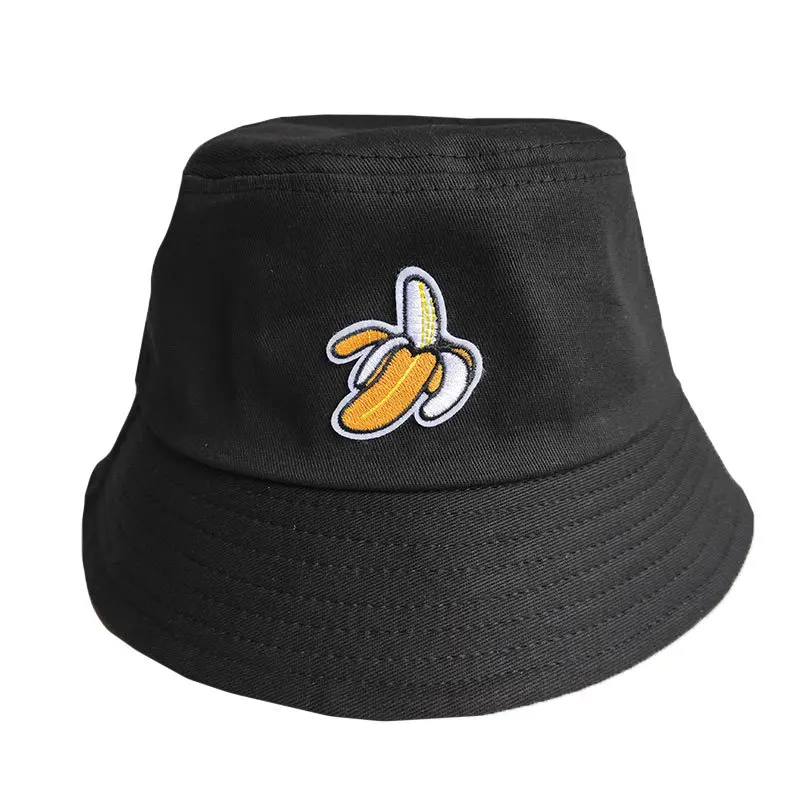

Hot Selling Banana Fisherman Hat Pure White Black Fashion Popular Cherry Embroidery Hipster Fisherman Hat