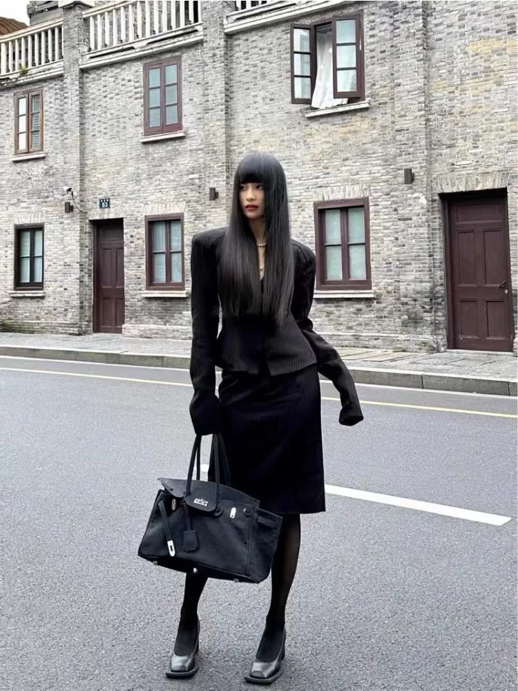 

UNXX Spring Autumn 2 Pieces Outfit Suits Women Chic Formal Single Buckle Tops Coat Blazer Suit Sexy Midi Skirt Set Office Lady