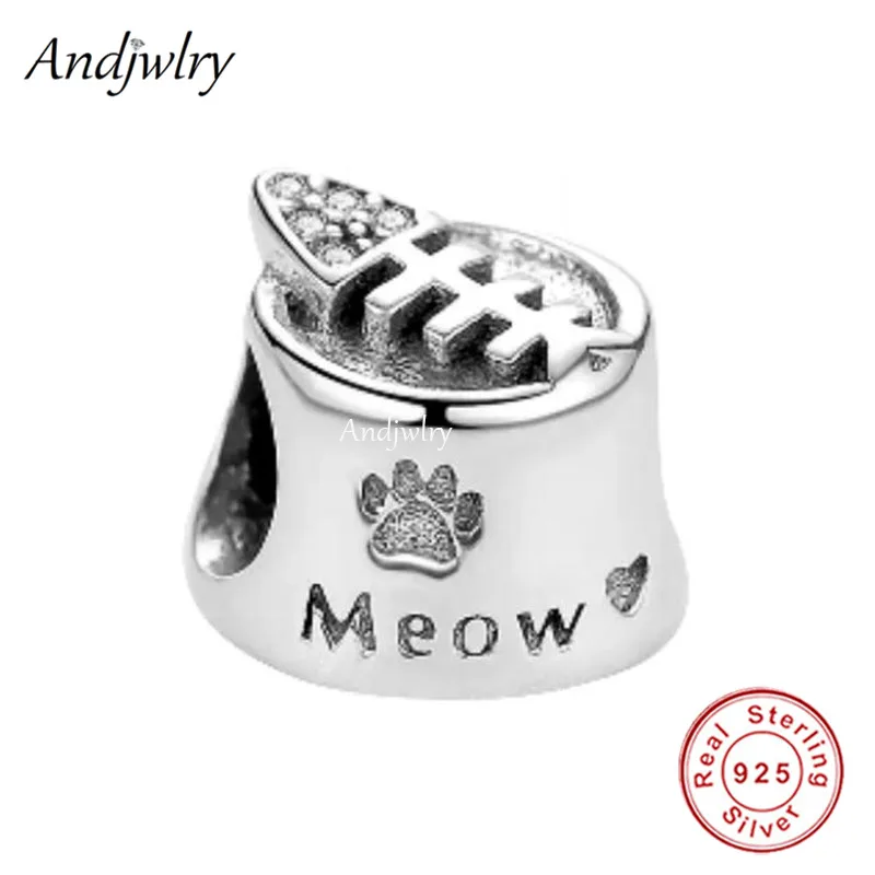 

Fit Bracelet Charms Silver 925 Original Cat Fish Food Bowl Bead Bracelet&Bangle Jewelry Berloque
