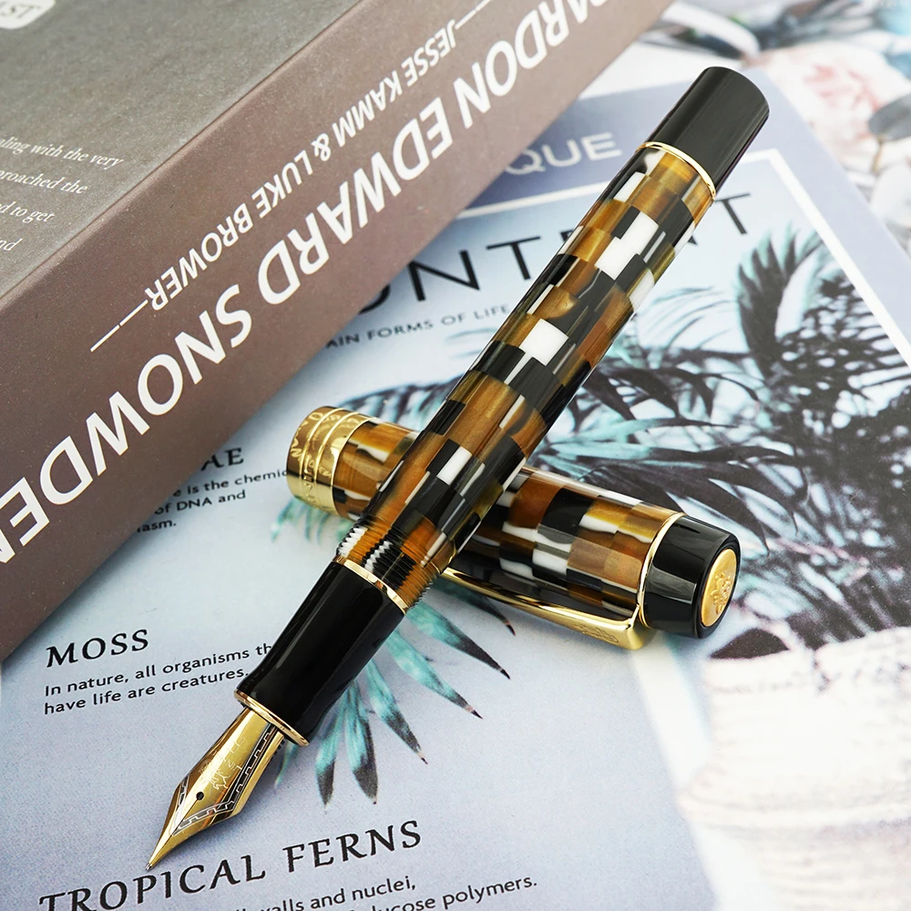 

Jinhao 100 полимерная Centennial перьевая ручка коричневая Шахматная ручка Ef/f/m/фоторучка с конверсионными чернилами