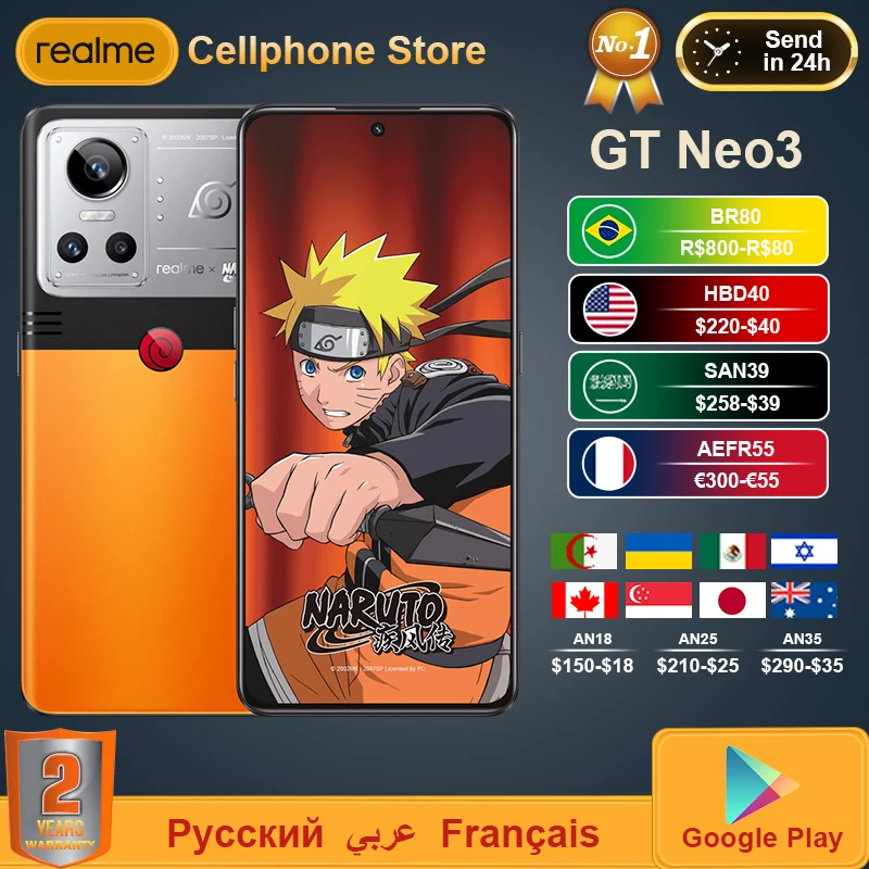 realme GT NEO3 NEO 3 5G Smartphone 80/150W Charge Dimensity 8100 120HZ AMOLED Screen 4500mAh NFC  Mobile Phone