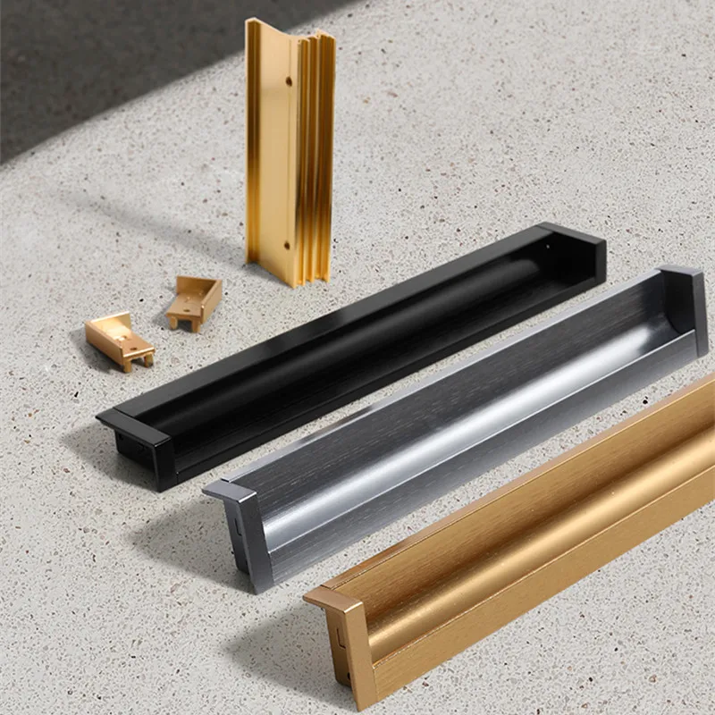 

Modern Simple Embedded Slotted Sliding Door Handle Black Bedroom Cabinet Drawer Knob Wardrobe Furniture Handle Home Decoration
