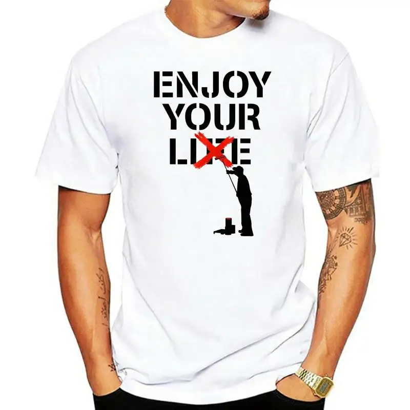 

Футболка с надписью «Enjoy Your Lie Life», топ Бэнкси, художник, Лондон, уличное искусство, настенная роспись, подарок, Мужская футболка, хлопок, топ ...