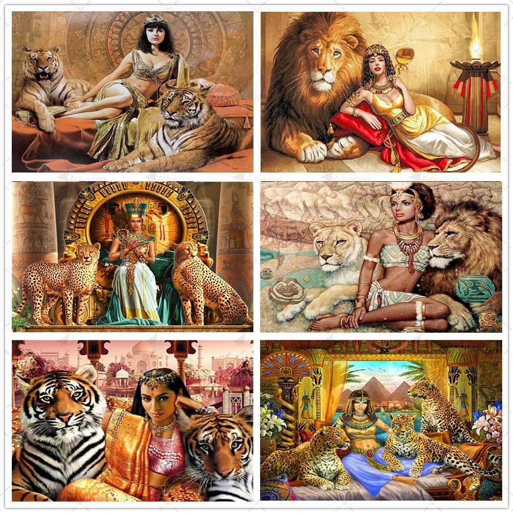 

Diamond Embroidery Cross Stitch Egypt Princess Cleopatra Animals Full Drill Diy Diamond Painting Sexy Nude Girl Mosaic Art Decor
