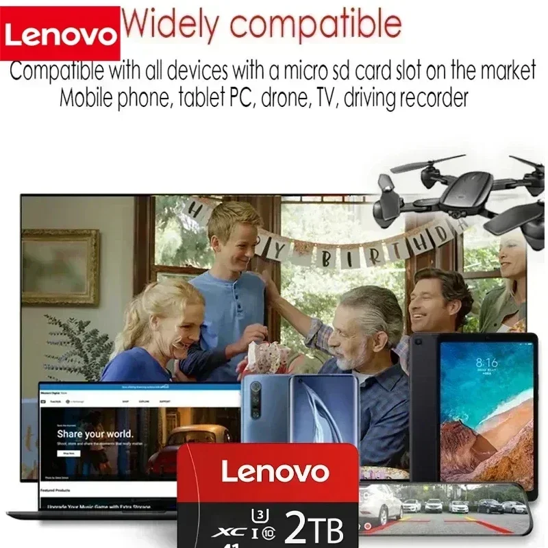 Фото Карта памяти Lenovo 2TB High-Speed V30 A2 4K SD 512GB 256GB 128GB 1TB Micro TF SD с адаптером для смартфона/планшета/ПК, универсальная №3