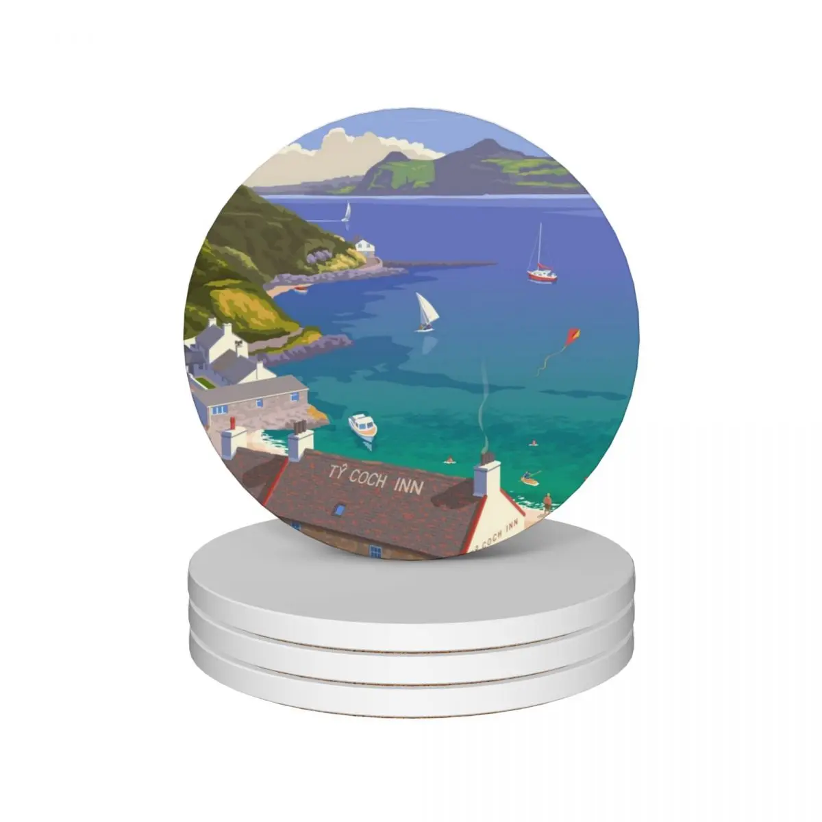 Портинллаен ллин полуостров Уэльс. Керамические подставки (набор из 4) для