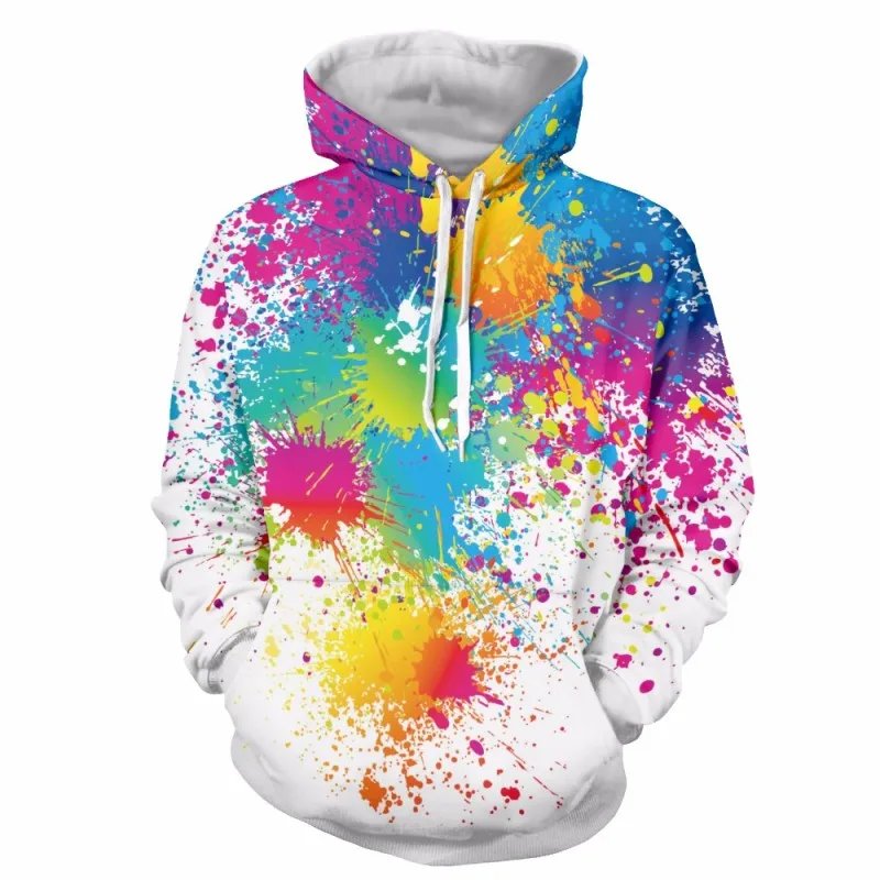 Women's Men's Fashion Hoodie 3D Spray Splash Full Body Print Children's Boys and Girls Unisex Pullover Hippie Rainbow Sweatshirt