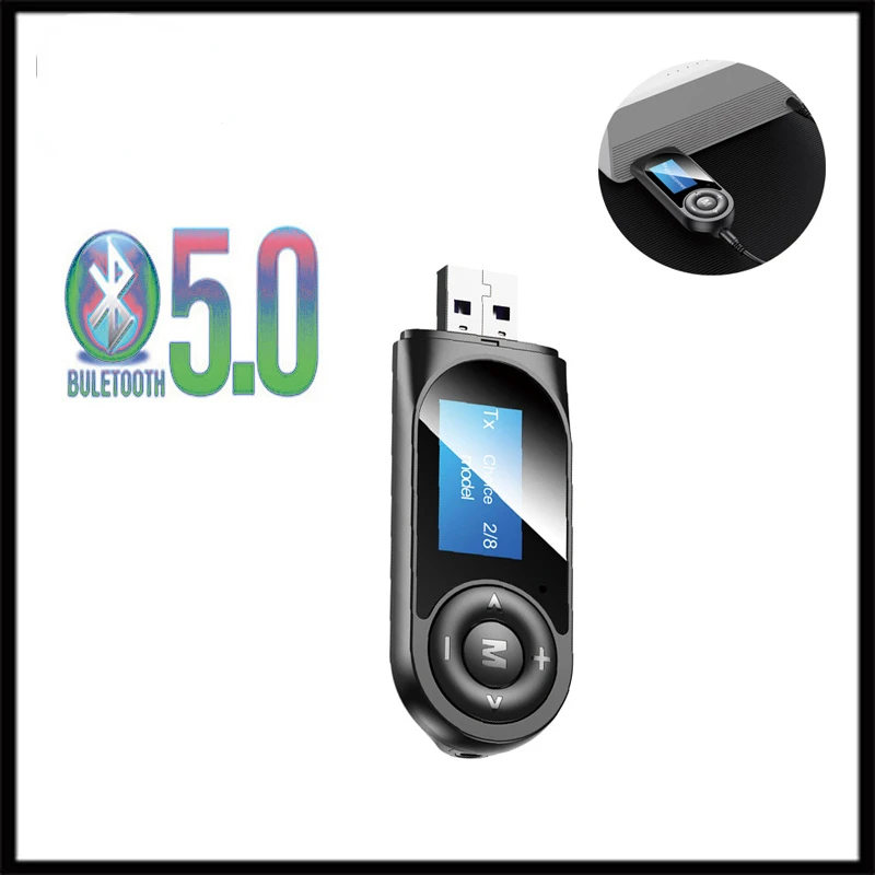 

Bluetooth 5.0 Adapter Audio Transmitter Receiver USB LCD Monitor 3.5mm Music Stereo Wireless Adapter for Car Speaker Adapter