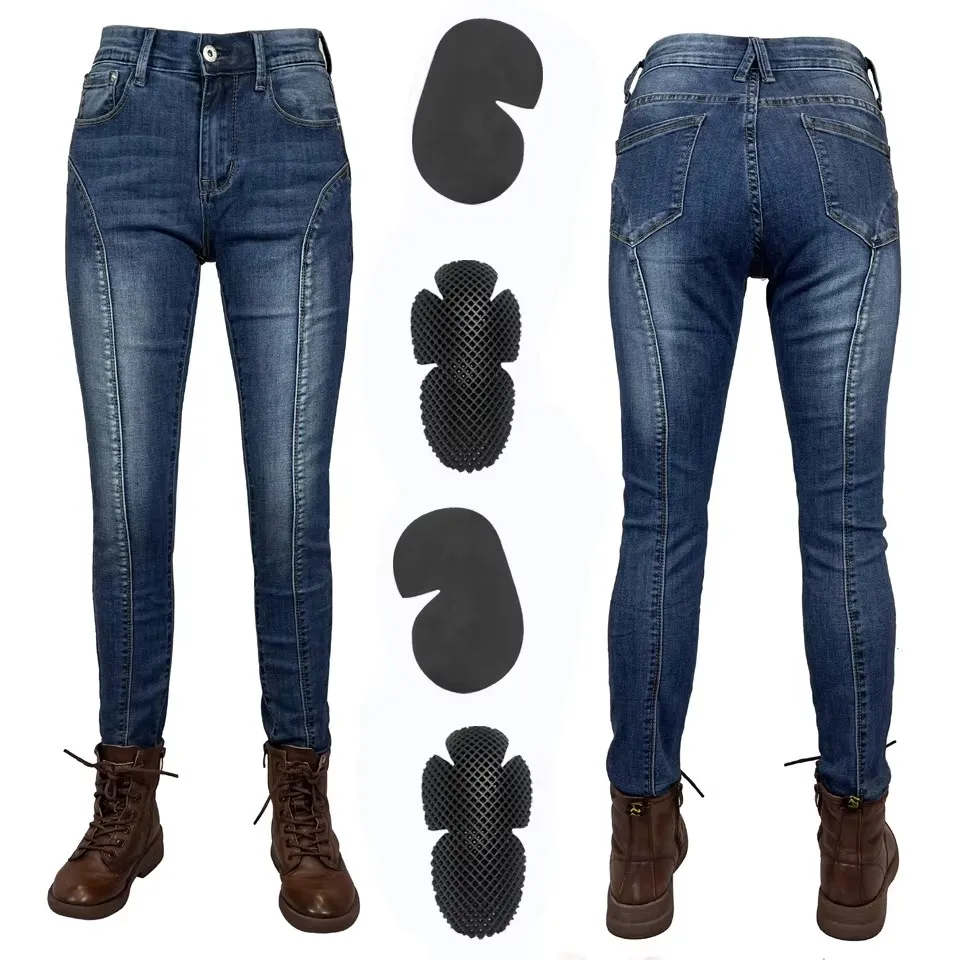 

Женские мотоциклетные брюки синие, экипировка для мотокросса, с защитой коленей, износостойкие штаны для езды на мотоцикле