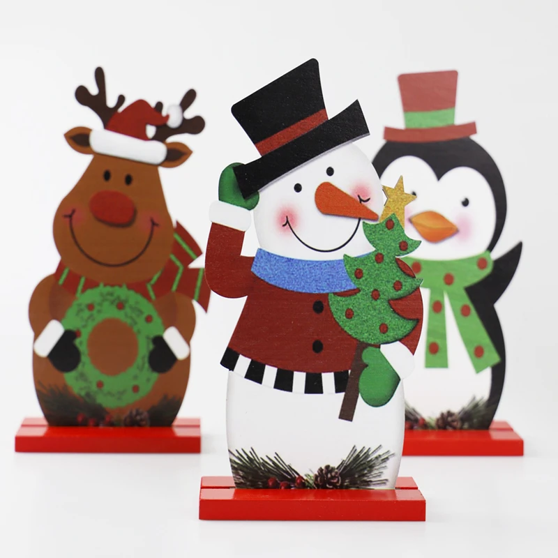 

LuanQI Christmas Painted Pattern Wooden Vertical Ornament Santa Snowman Elk Christmas Desktop Decorations for Home Navidad Gift