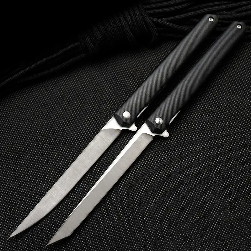 Barbecue Small Straight Knife Fruit Knife Portable Outdoor survival knife black handle Camping Hunting Hike collection gifts