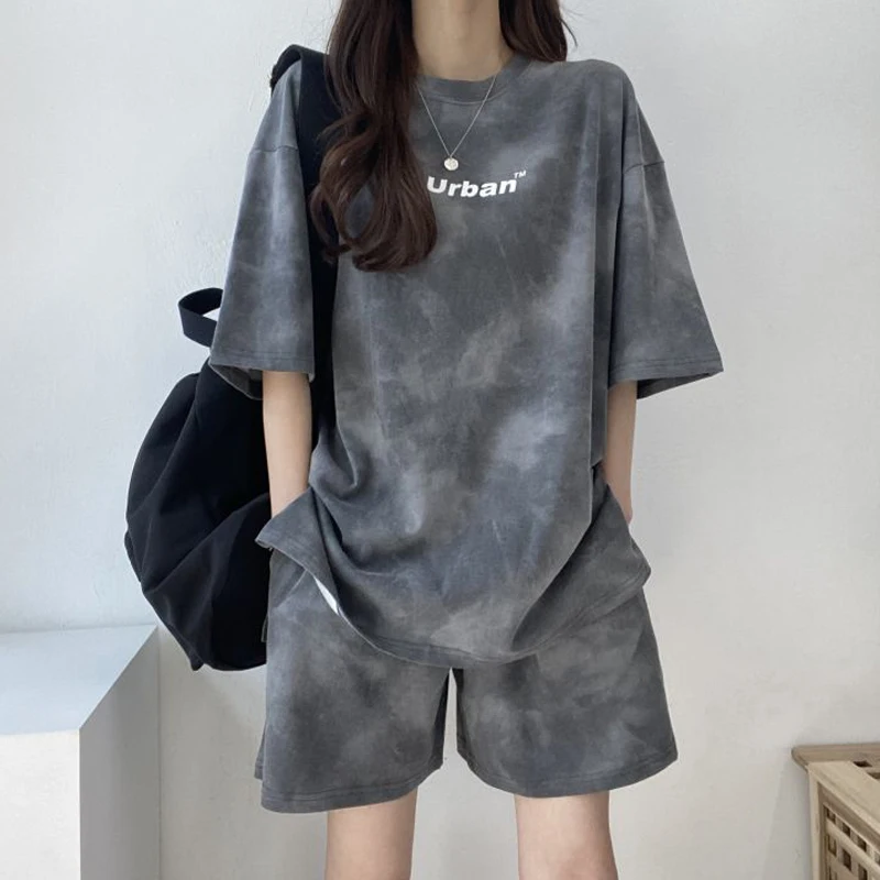 

Pajama Sets Women Tie-dye Print Fashion Short Sleeve Sleepwear Daily Night Suits Loose Stylish Casual Lounge Wear Korean Style