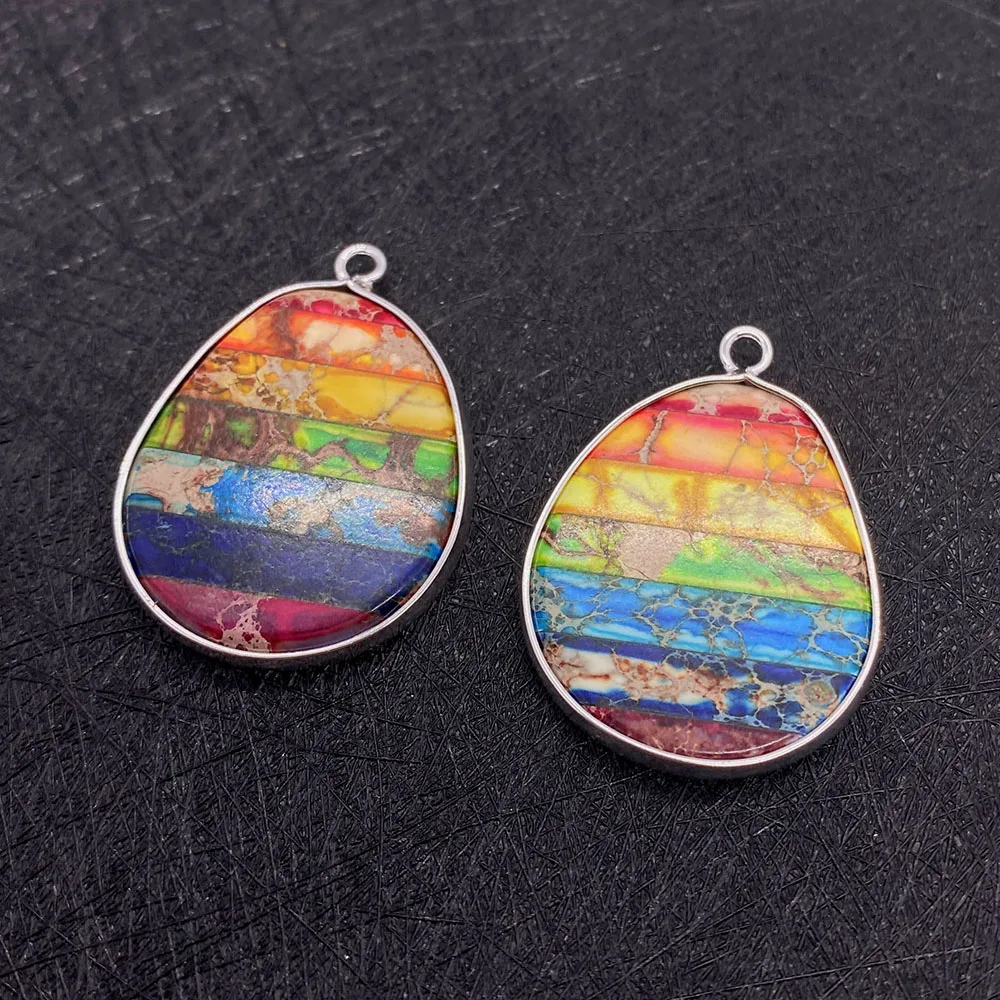 

Natural Sea Sediment Stone 7 Chakra Pendants For Jewelry Making DIY Necklace Earrings Drop Shape Emperor Stone Charms Accessory