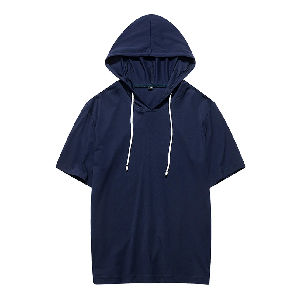 

Casual Hooded T-shirts Man Summer Cotton Round Neck Short Sleeve Boyfriend T Shirts Male Large Size Loose Blue Tee Shirt Boys
