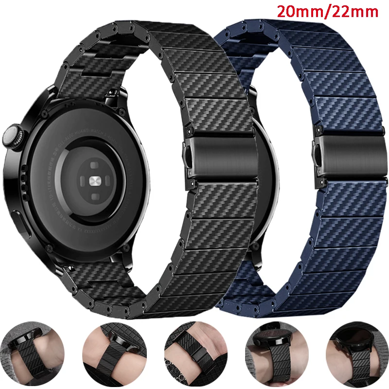 

Ремешок 20 мм 22 мм для Samsung Watch 4 Classic 46 мм 42 мм Active 2, роскошный звеньевой браслет из углеродного волокна для galaxy watch 4 44 мм 40 мм