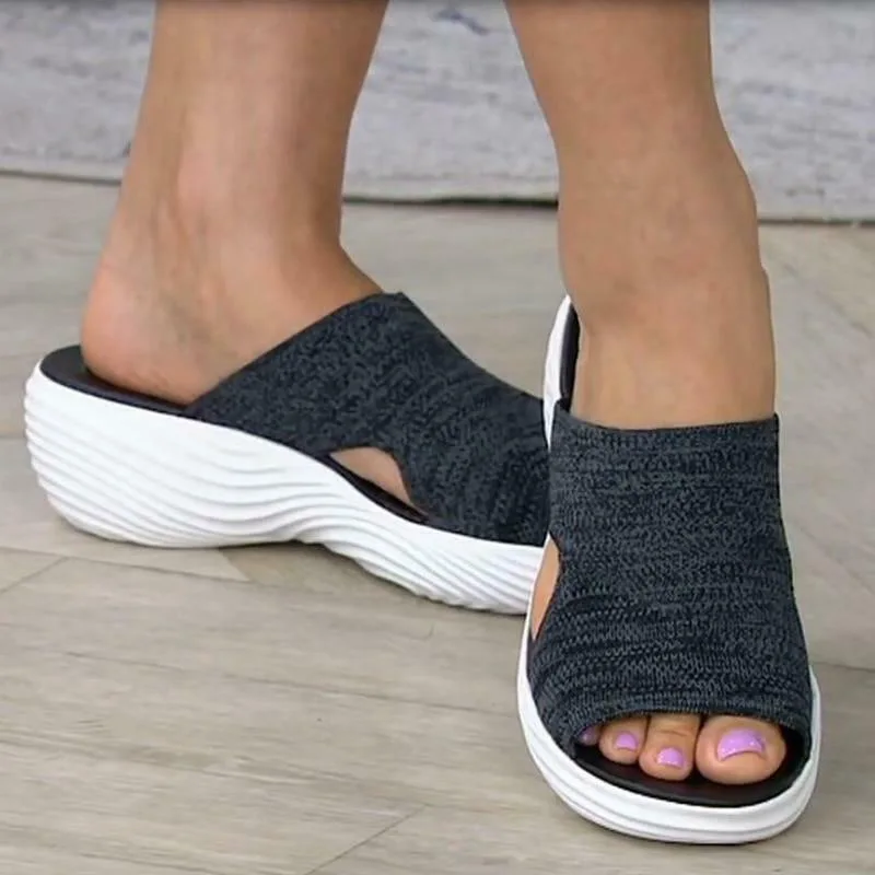 

Fashion Women Slippers Summer Solid Color Wedge Mesh Breathable Ladies Shoes Open Toe Comfortable Platform Outdoor Woman Slides