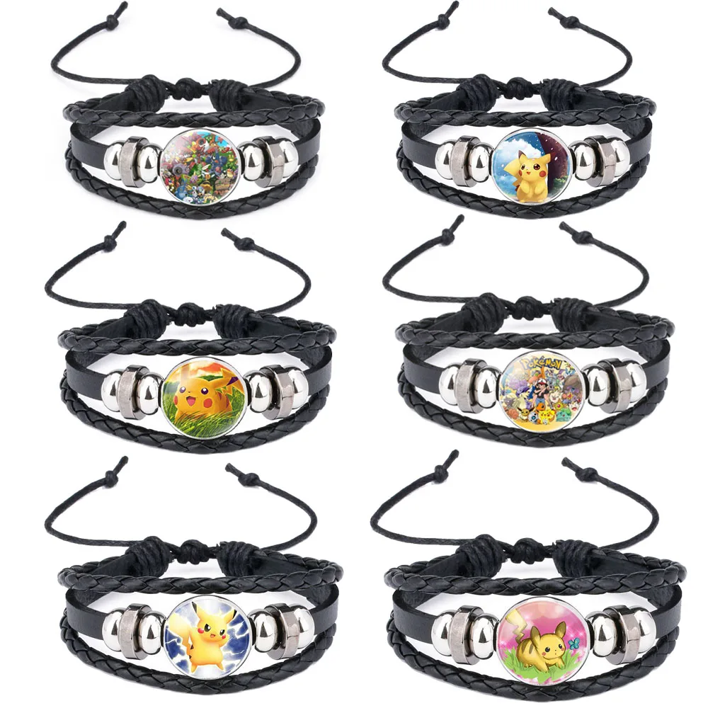 

Pokemon Time Gems Leather Braided Bracelet Anime Figures Kawaii Pokemon Pikachu Wristband Party Action Figure Kids Gift Toys