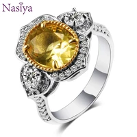 nasiya romantic yellow citrine created gemstone sliver color ring for women girls party wedding engagement gift wholesale