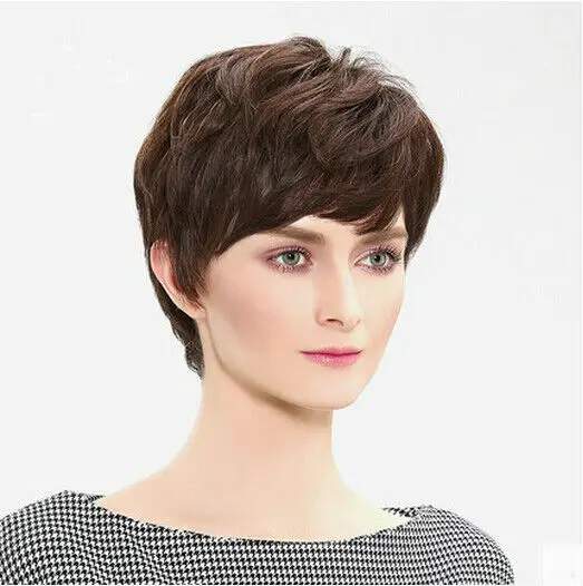 Женские темно-коричневые короткие парики с стрижкой пикси прямые волосы для