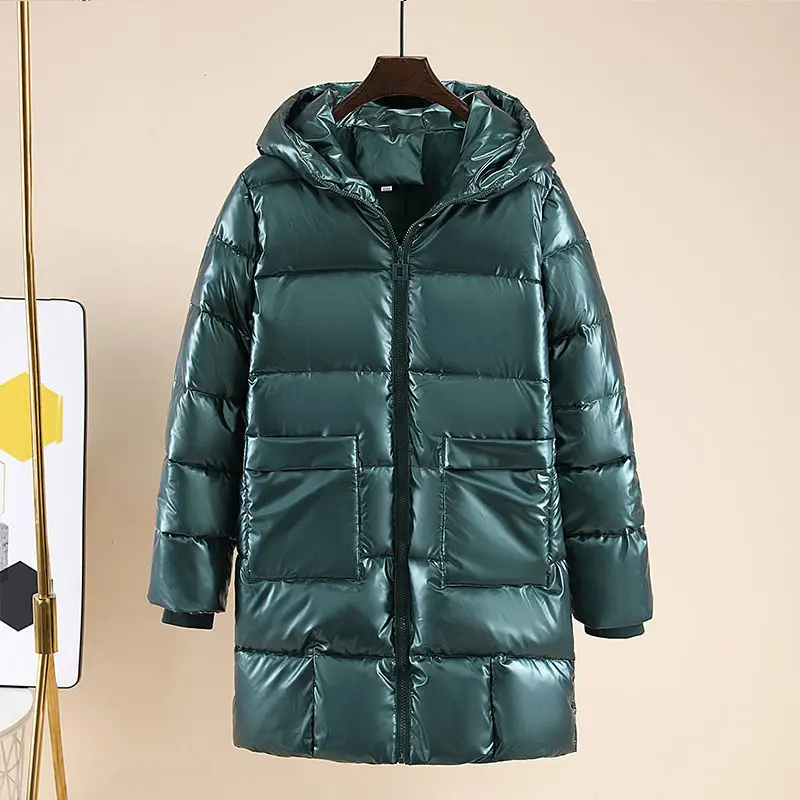 Winter Jacket Women Fashion Parkas 2023 New Glossy Cotton Padded Hooded Coat Casual Female Warm Loose Long Snow Outwear Parkas