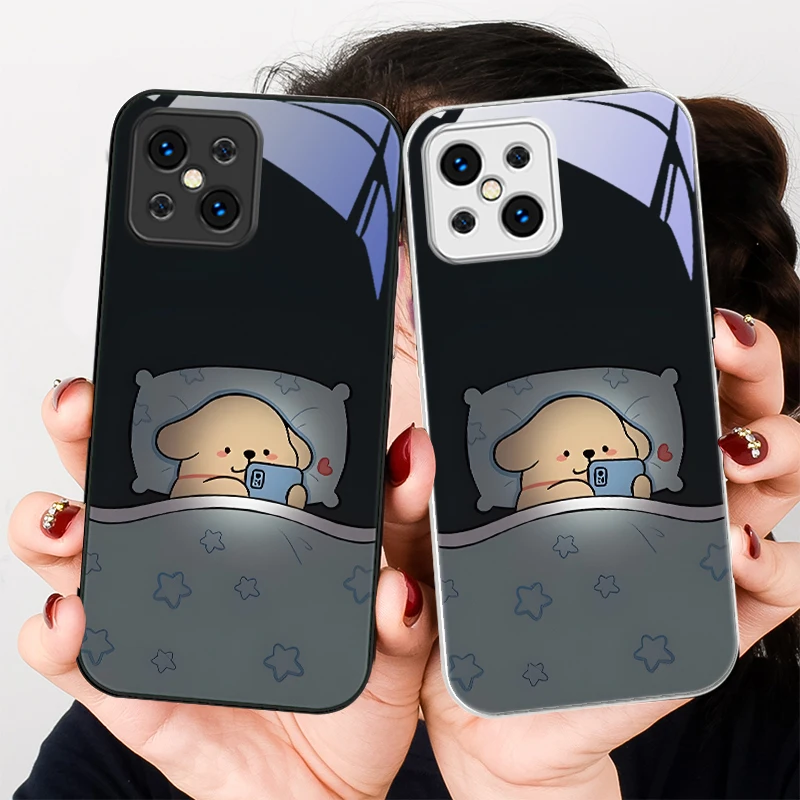 Staying up late dog male For Find X5 X3 Lite Reno 6 4Z 5G OPPO A72 79 73 58 A54S OnePlus Nord N200 Tempered glass phone case
