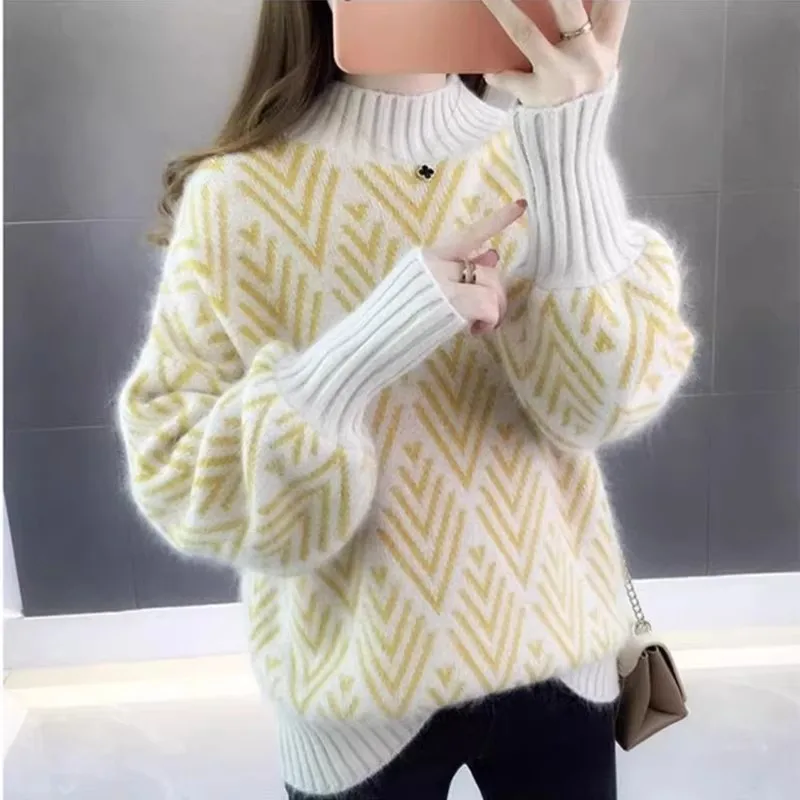 Женские зимние толстые теплые вязаные свитера женская модная уличная одежда