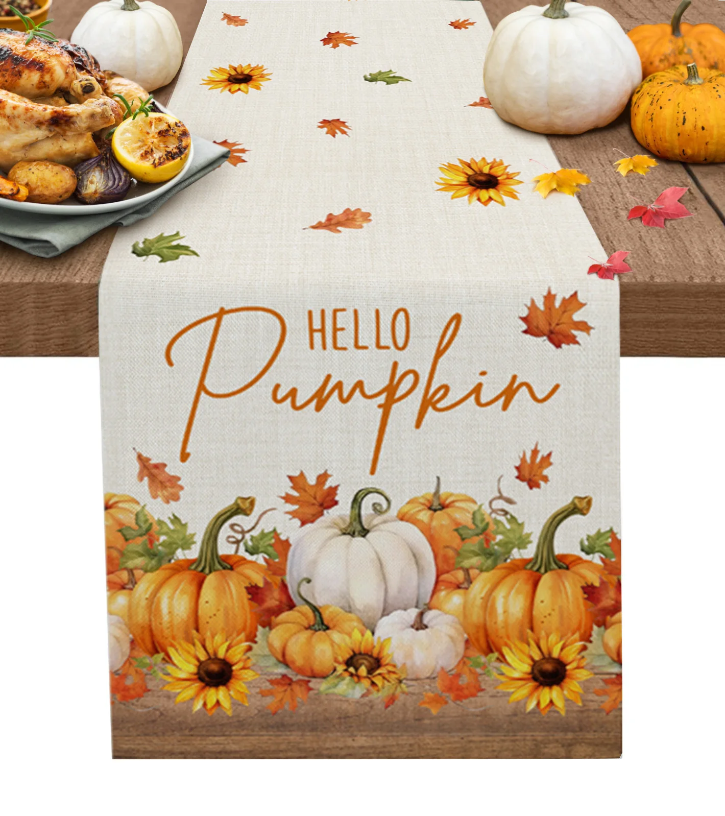 

Thanksgiving White Pumpkin Sunflower Maple Leaf Wedding Table Runners Table Mats Party Table Decor Festival Holidays Tablecloths