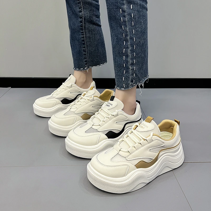 

Кроссовки женские на платформе, дышащие, на шнуровке, Вулканизированная подошва, Нескользящие, спортивная обувь для бега, повседневные