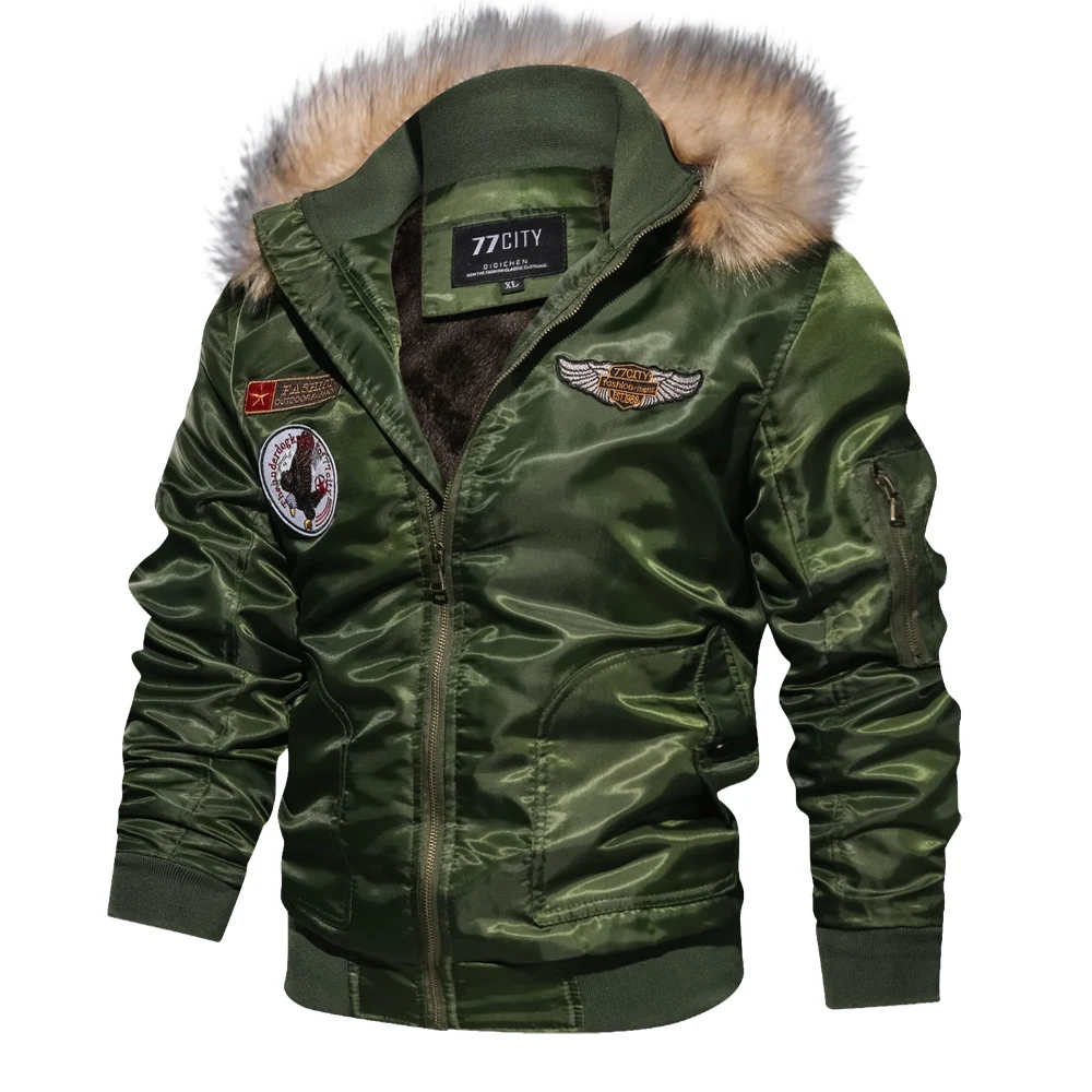 Brand Bomber Jacket Men Thick Fleece Pilot Jackets Winter Hooded Parkas Army Military Motorcycle Coats Cargo Outerwear EUR Size images - 6
