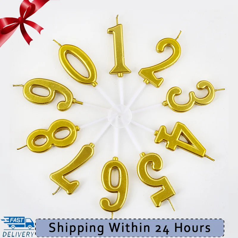 Золотая цифровая свеча в виде цифр на день рождения Свеча для торта Прямая