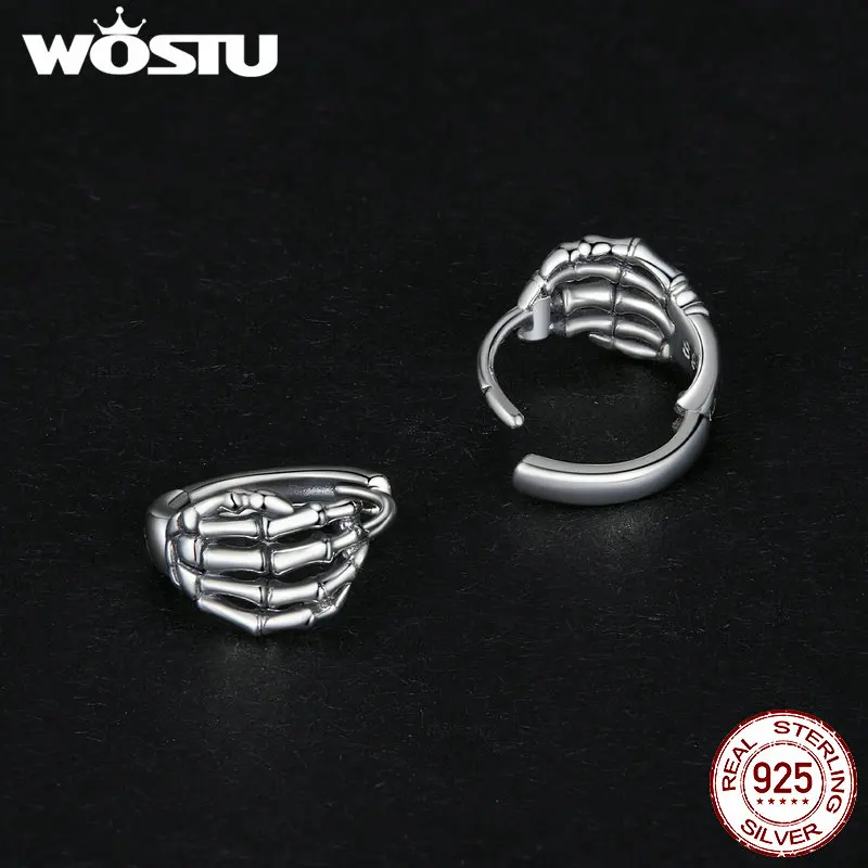 WOSTU 925 Череп из стерлингового серебра кольцо для открытия ушной пряжки окисленное