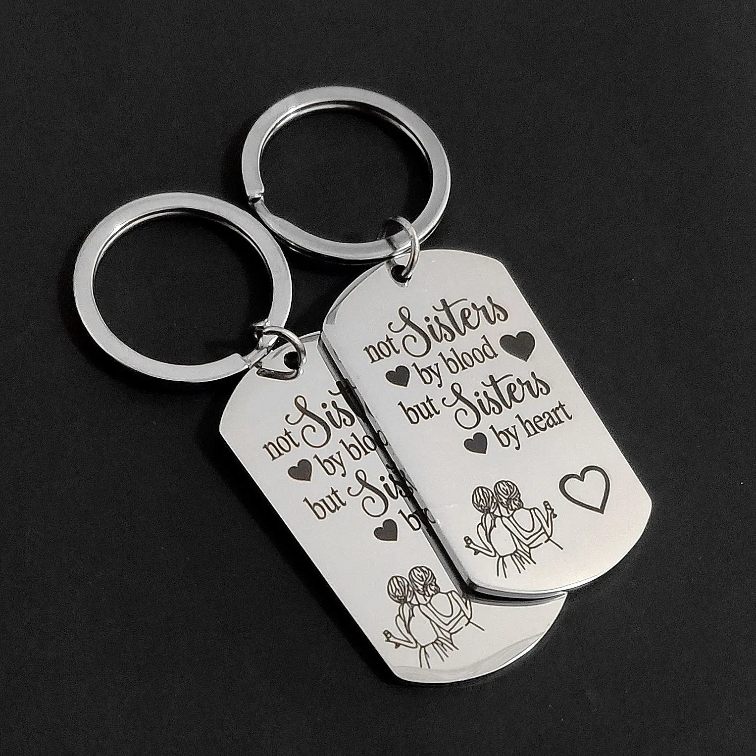 

Gift Keys Holder Creative Sisters By Heart Keyring Anniversary Best Friend Stainless Steel Birthday Graduation Keychain Car