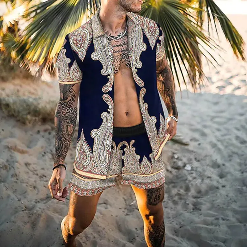 

Hawaiian Set Mens Printing Set Short Sleeve Summer Casual Floral Shirt Beach Two Piece Suit 2023 New Fashion Men Sets S-3XL