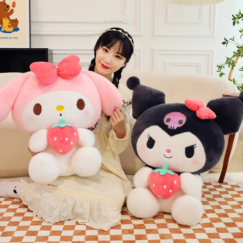 

New Anime Sanrio Hello Kitty Kuromi Melody Plush Toys Cute Strawberry Series Sleep Pillow Room Decoration Kid Birthday Gift