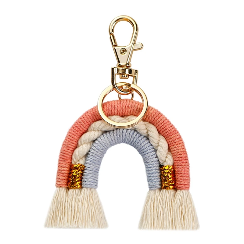 Радужный брелок в стиле макраме ручной работы красочный кулон бохо для ключей от