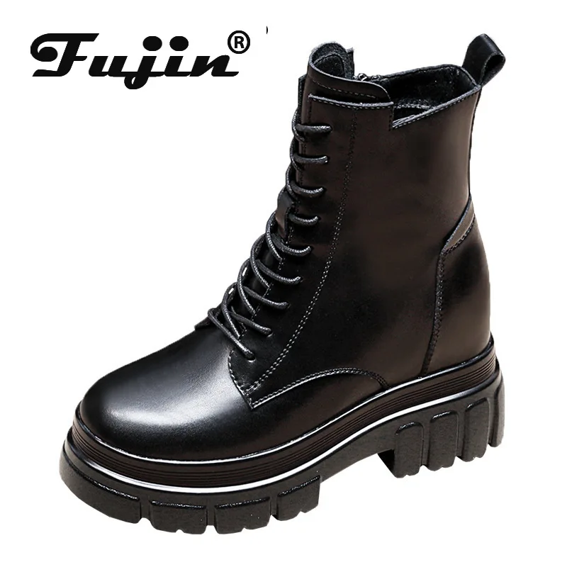 

Fujin/обувь из натуральной кожи на платформе 8,5 см; Сезон осень-зима; Мотоботы до середины икры; Женская нескользящая обувь на скрытом каблуке с...