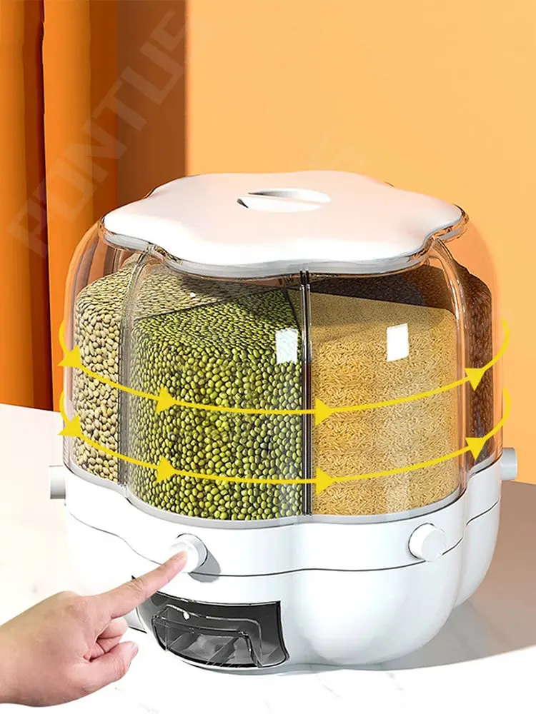 

360° Rotating Grains Storage Boxes Separated Sealed Cereal Container Grain Food Dispenser Food Container Kitchen Storage Bin